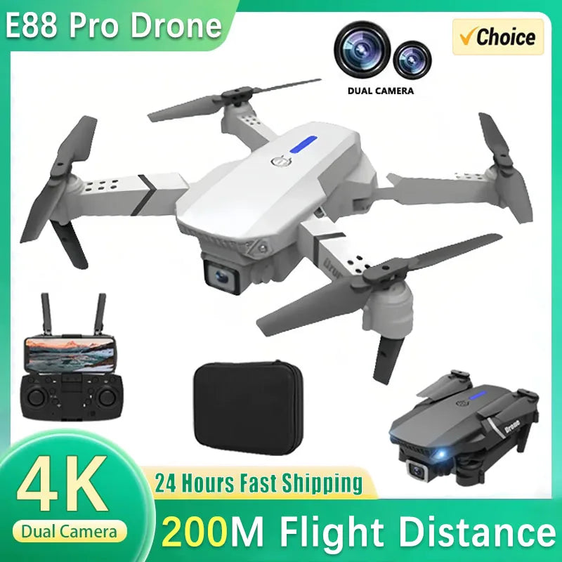 2026 New E88 Professional HD Dual Camera 4K RC Drone Wide Angle Camera Foldable Helicopter Quadcopter Aircraft Kid Gift Toys