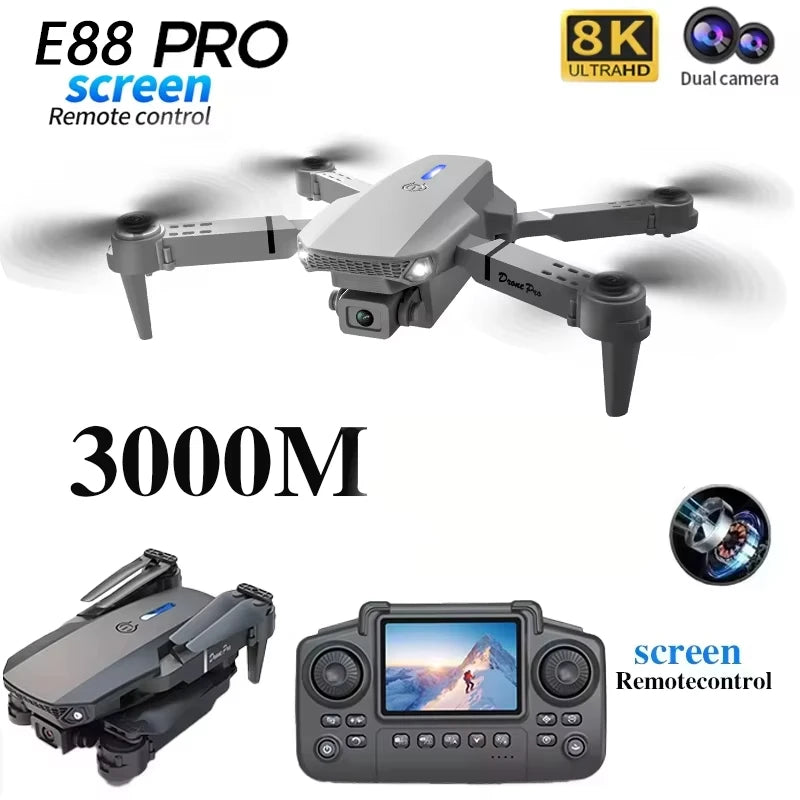 8K HD Dual Camera GPS Obstacle Avoidance 2026 E88 Plus Mini Foldable Drones Brushless Motor RC Quadcopter Toys Gifts For Xiaomi