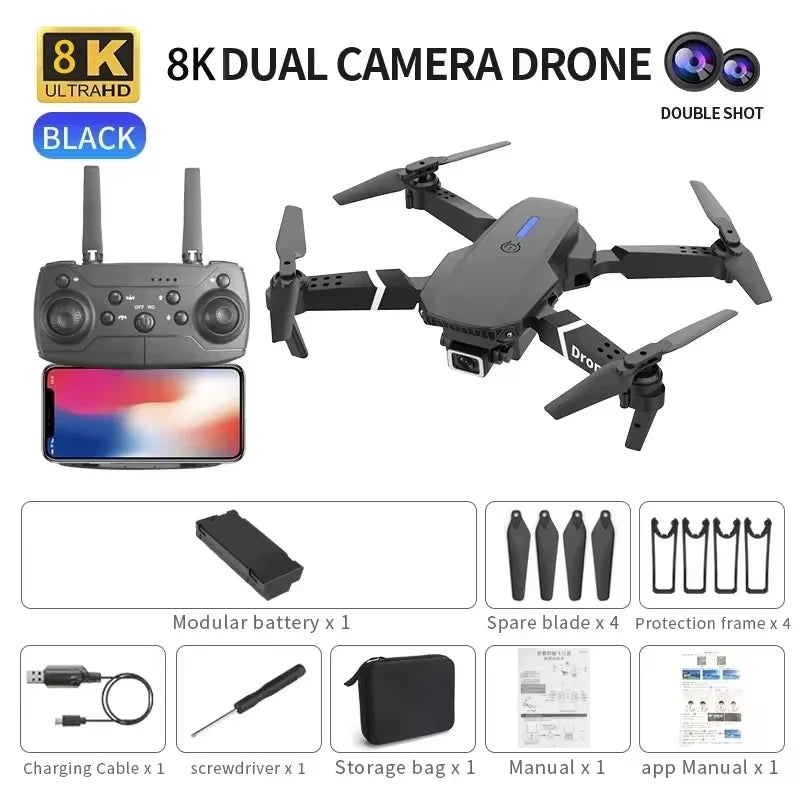 8K HD Dual Camera GPS Obstacle Avoidance 2026 E88 Plus Mini Foldable Drones Brushless Motor RC Quadcopter Toys Gifts For Xiaomi