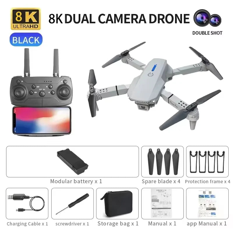 8K HD Dual Camera GPS Obstacle Avoidance 2026 E88 Plus Mini Foldable Drones Brushless Motor RC Quadcopter Toys Gifts For Xiaomi